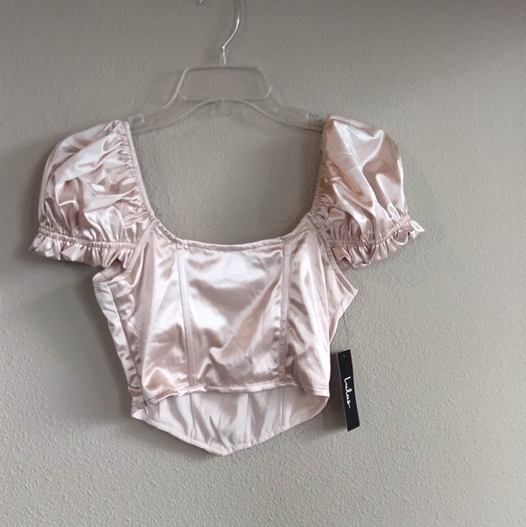NWT Lulu's size small shirt Satin Corset With Ruffle Sleeves - Picture 5 of 9